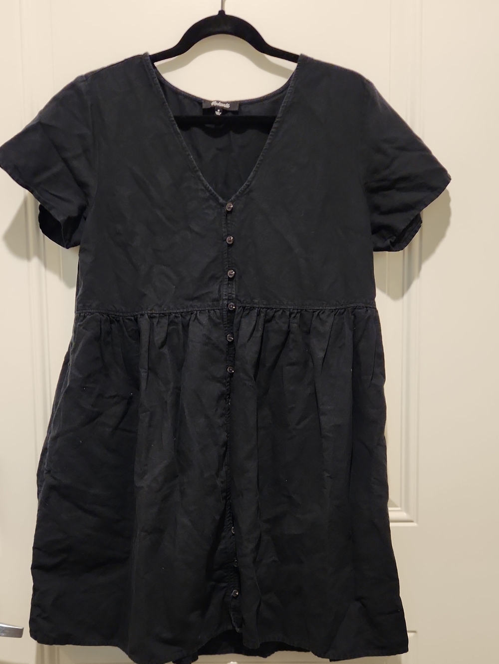 Madewell Black Button-Front Babydoll Mini Dress - Medium